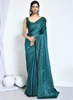 Satin Silk Light Blue Wedding Wear Embroidery Work Saree